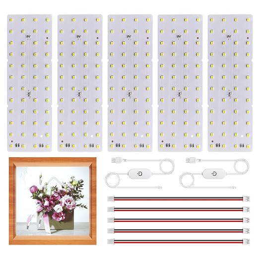 Lithophane LED Backlight Board Kit for BambuLab Sunlu CMYK Monochrome Filament 3D Printed Lithophane, 6500K White Light Kit, Adjustable Brightness, Powered via USB-C, 144x48mm, Flexibility DIY, 5 Pack