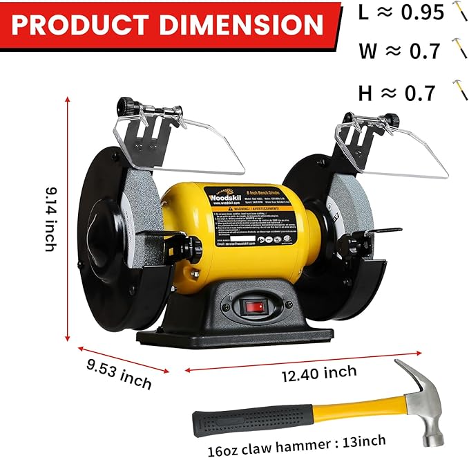 Woodskil 2.8Amp 1/2HP 6-Inch High-Speed Bench Grinder, CSA Listed, Table Grinder for sharpening