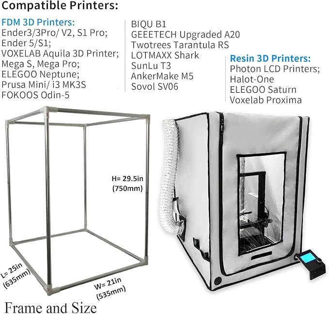3-in-1 Multifunctional 3D Printer Enclosure Laser Engraver Eye Protective Shield Cover Resin 3D Printer Fireproof Tent with Fume Extractor Smoker Absorber Filament Dryer Dust Cover (3in1 Tent)