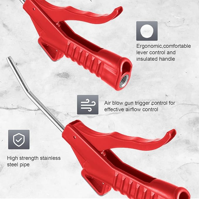 Honoson 2 Pcs Air Nozzle Blower Gun Pistol Grip Air Blow Tool Compressor Accessories for Industrial Household Mechanics (Red)