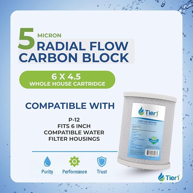 Tier1 5 Micron 6 Inch x 4.5 Inch | Under Sink Carbon Block Water Filter Replacement Cartridge | Compatible with Rainsoft P-12, Home Water Filter