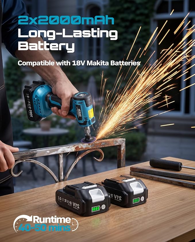 SEESII 1/4" Right Angle Die Grinder Kit, Cordless Brushless Electric Grinder w/ 2 Batteries & 23PCS 2“ Accessories, 4-Speed, Max 24500 RPM, LED Work Light, Lightweight for Grinding Deburring Engraving
