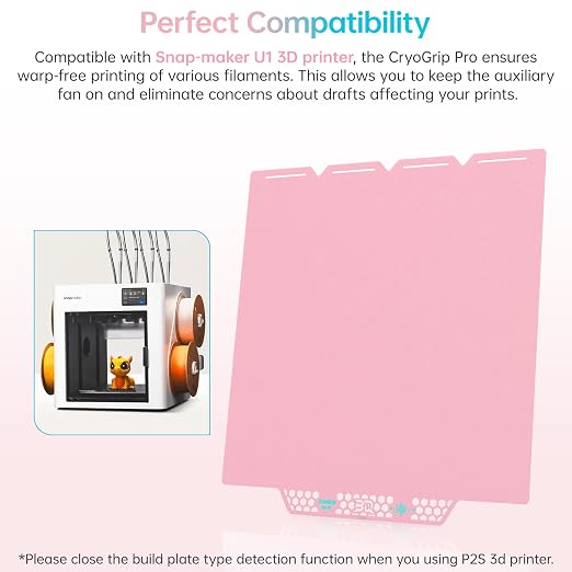 BIQU CryoGrip Pro Glacier Build Plate for Snap-Maker U1 3D Printer, Low Temperature Printing, Double-Sided Spring Steel Sheet, 276X301mm, Pink, 1 Piece