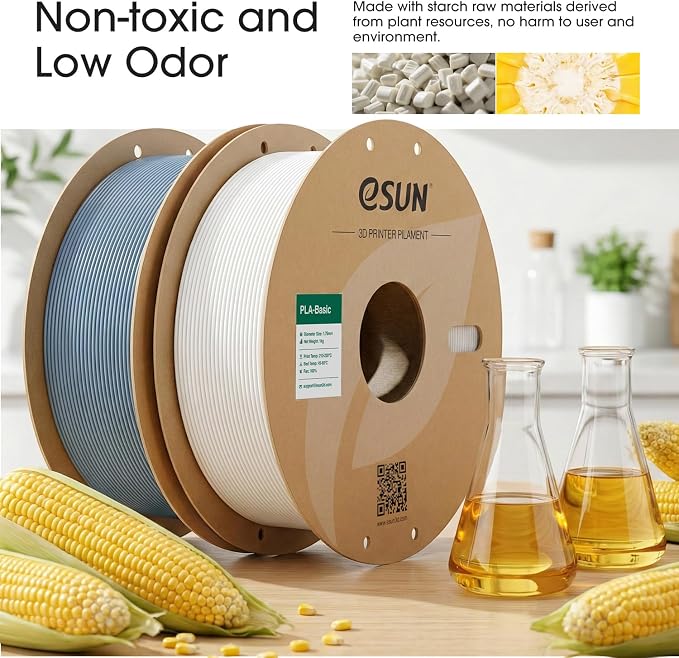 eSUN PLA Basic Filament 1.75mm, 3D Printer Filament High Speed PLA for Fast Printing, 1KG per Spool, 2 Spools High Speed 3D Printing Filament, Orange