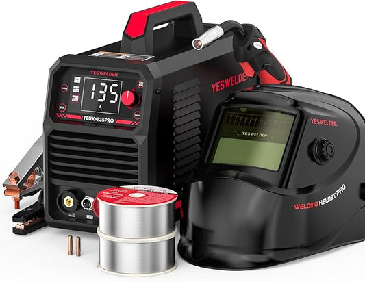 YESWELDER 135Amp Flux Core MIG Welder FLUX-135PRO,110V Flux Core MIG/Lift TIG/Stick 3-in-1 Digital Display Welding Machine & LYG-L600A Auto Darkening Blue Light Blocking Welding Helmet