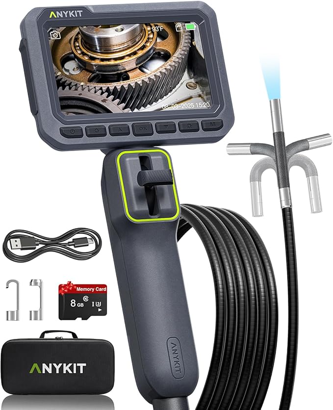 6.6FT Articulating Borescope, 210° Two-Way 0.22in Slim Probe Endoscope with High-Brightness LED Lights, 4.3" IPS HD Video Inspection Snake Camera for Automotive Engine Inspect