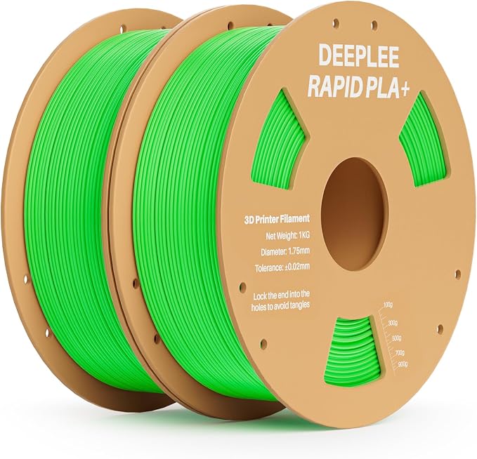 Rapid PLA Plus Filament 1.75mm, High Speed 3D Printer Filament Up to 600mm/s, PLA+ Filament Dimensional Accuracy +/- 0.02 mm Fits Most FDM 3D Printer, Cardboard Spool 2 Pack 1kg Green