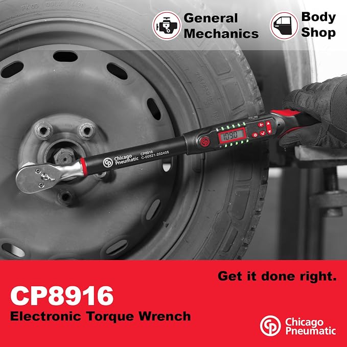 Chicago Pneumatic CP8916-1/2 Inch Digital eTorque Wrench, 15 ft-lb (20 Nm) to 147 ft-lb (200 Nm)