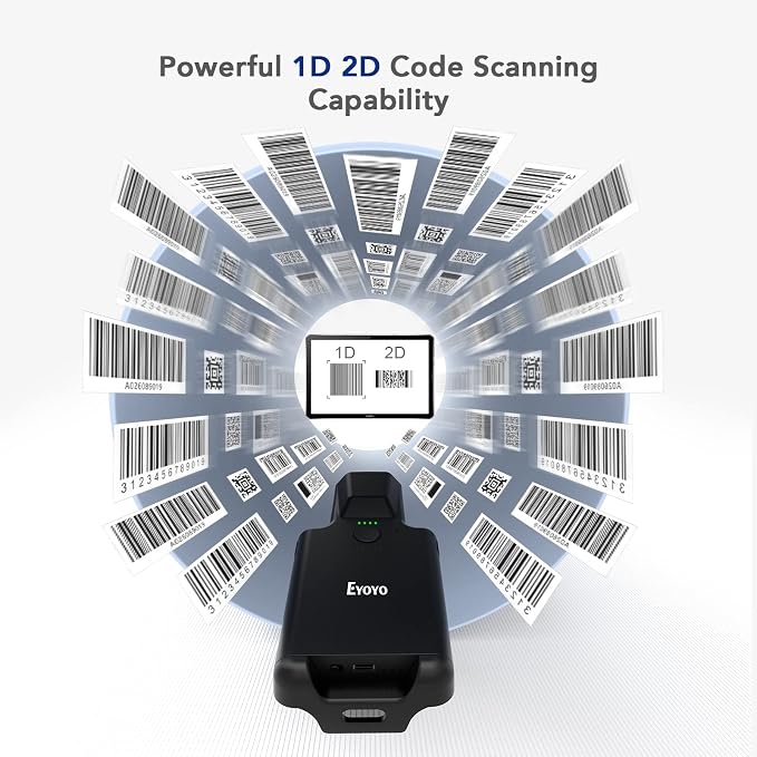 Eyoyo 1D 2D QR Portable Bluetooth Barcode Scanner with 3000mAh Battery, Compatible with iPad, Tablet, iPhone, Android Phone, Wireless UPC Bar Code Reader for Library Book Warehouse Inventory