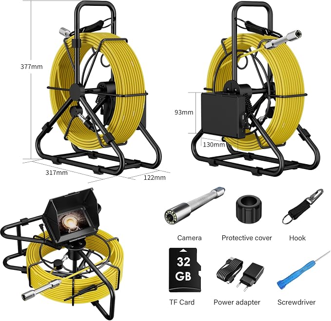 Sewer Camera 10m/32ft, 4.3" Pipe Snake Camera with DVR Function, Drain Plumbing Inspection with LED Light, 17mm/0.67in Waterproof Industrial Endoscope for Home Wall Duct Drain Pipe (10m/32ft)