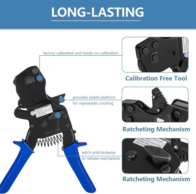 PEX Ratchet Cinch Clamp Tool with Holster for Stainless Steel Clamp Rings, One-Hand Ratchet Design Crimper Tool from 3/8", 1/2", 3/4", 5/8" and 1", ASTM2098