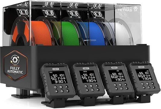 【EIBOS Official】 3D Printer Filament Dryer Tetras, AMS Heater Upgrade for Bambu Lab AMS, Dry While Printing, 4-Spool Independent Chambers, Auto-Sealed Storage Box, Power-Saving, for Nylon, PLA, PETG