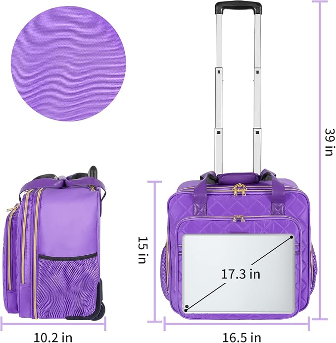 Ytonet Rolling Briefcase for Women, 17.3 Inch Large Rolling Laptop Bag with Wheels, Water Resistant Stylish Overnight Computer Bag for Work Travel College Business Wife Mom Teacher, Purple