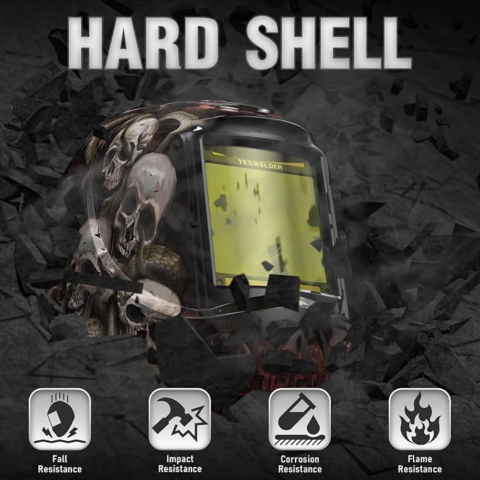 YESWELDER Large View Auto Darkening Welding Helmet, Blue Light Blocking, 1/1/1/1 True Color Solar Powered Welder Hood Mask with 4 Arc Sensors, Wide Shade 3/5-9/9-13 for TIG MIG ARC Cut and Grind