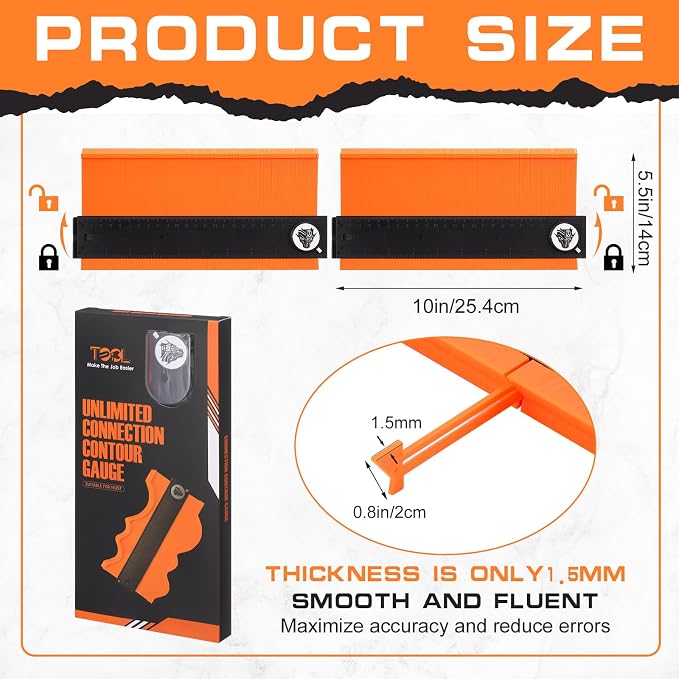 Tellegloww Connectable Contour Gauge 10+10 Inch Christmas Stocking Stuffers Gifts for Men Dad Husband Him Shape Tool Woodworking Tools Birthday Anniversary Gifts Ideas