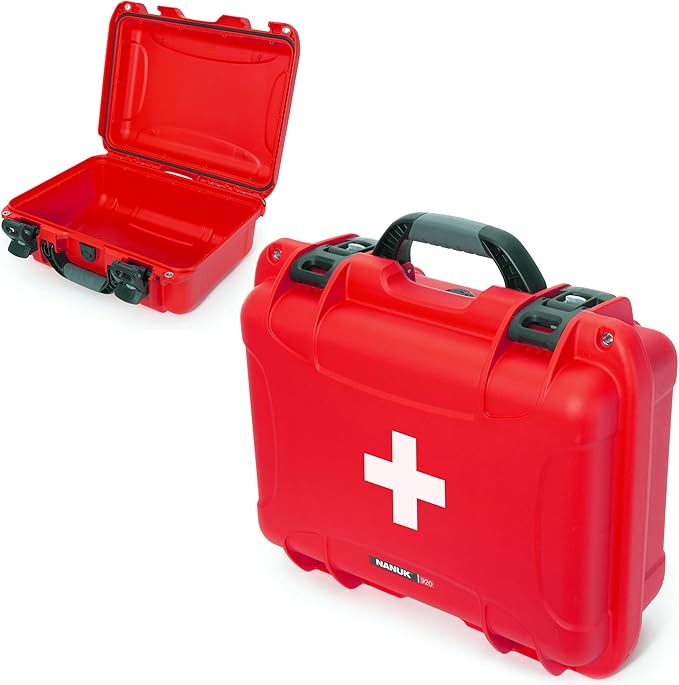 NANUK 920 Waterproof First Aid Box Empty – Durable, Medical First Aid Organizer Case, IP67-Rated, Dustproof, Impact-Resistant, and Floats (15" x 10.5" x 6.2") – Red | IP67 Waterproof and Dustproof, Floats, Interior 15 X 10.5 X 6.2 in, Nk-7 Resin Shell,...