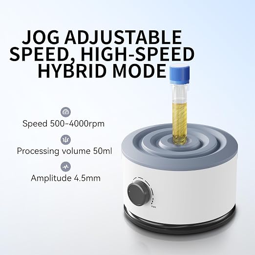 High Speed Vortex Mixer 4000rpm Portable Lab Shaker with Brushless DC Motor & All-Metal Aluminum Body Touch Function Variable Speed Mixer for Test Tubes Paint Nail Polish 50ml Capacity