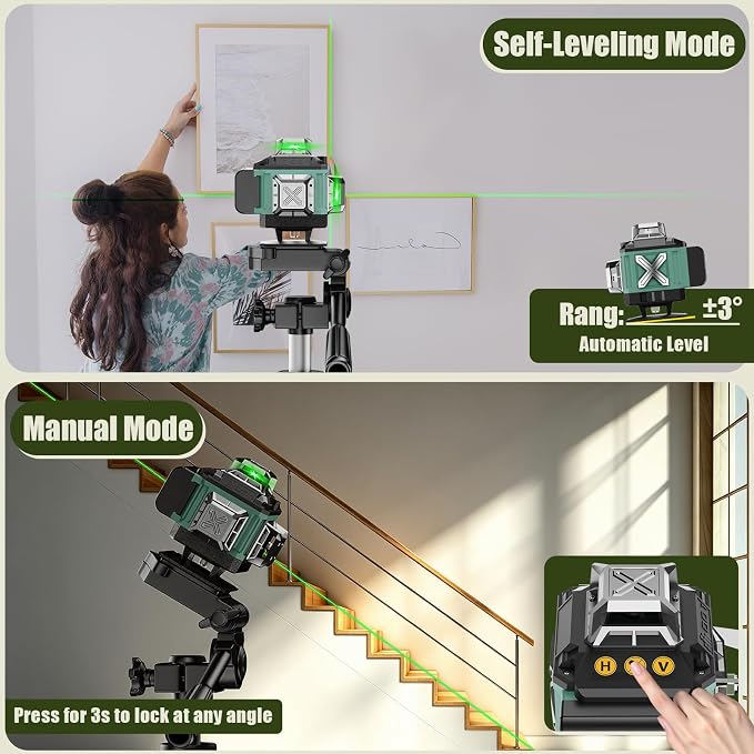 16 Lines Laser 360 Level Self Leveling, 130Ft 4x360° Green Cross Line laser Level for Construction and Picture Hanging, Lazer Leveler Tool with 2 2400 mAh Batteries,Magnetic Bracket & Remote Control