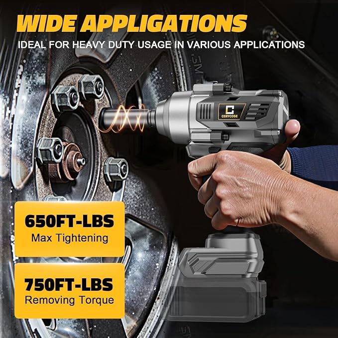 Cerycose Cordless impact Wrench 1/2 inch Compatible with Dewalt 20V Battery, 750FT-LBS (1000N.m) Brushless Electric Impact Gun with LED Work Light & 6 Sockets, High Torque Impact Driver, Bare Tool