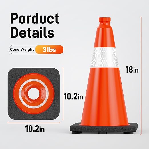 HiGiant 18 Inch Traffic Cones 6 Pack, Orange Safety Cone with Weighted Base, High-Visibility and Impact-Resistant, for Parking, Road Construction, Drivers Training, Driveway