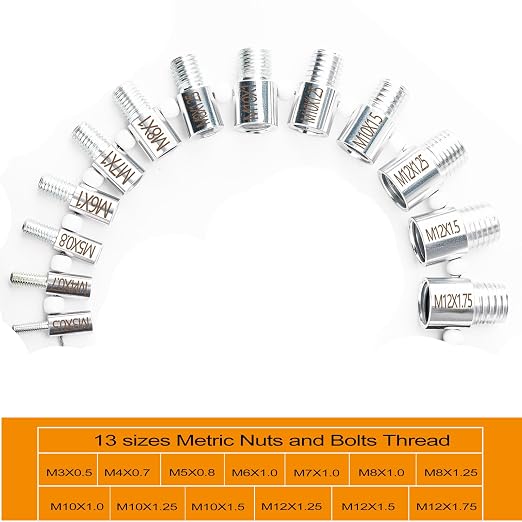 Nut and Bolt Thread Checker, Thread Checker Standard and Metric, Bolt Size and Thread Gauge, 28 Male/Female Identifier Gauges (15 Inch & 13 Metric)