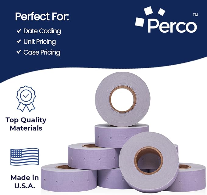 Perco 2 Line Lavender Labels - 6,000 Blank Price and Date Gun Labels for Perco 2 Line Price and Date Guns - 8 Rolls, 1 Sleeve - Made in USA