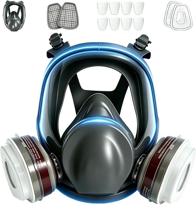 Full Face Respirator Mask With Filters,Gas Mask & Reusable Paint Mask For Spraying,Painting,Welding, Sanding, Woodworking,Construction,Polishing,DIY and Other Work