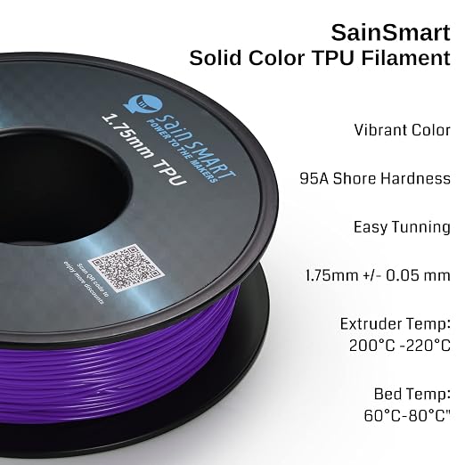 SainSmart Flexible TPU 3D Printing Filament, 1.75 mm, 0.8 kg, Dimensional Accuracy +/- 0.05 mm, Kaoss Violet