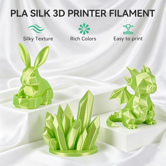 Silk Apple Green PLA 3D Printer Filament, Dimensional Accuracy +/- 0.03 mm, 1 kg Spool(2.2lbs),Silk PLA 1.75 mm Apple Green