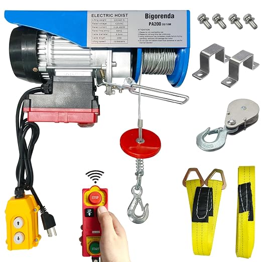 440lb Electric Hoist with Remote Control/Wired Control, Electric Hoist 2 in 1, 110v Electric Hoist with Single/Double Slings,65.6/33ft Lifting Height, for Factory Attic Garage Warehouse