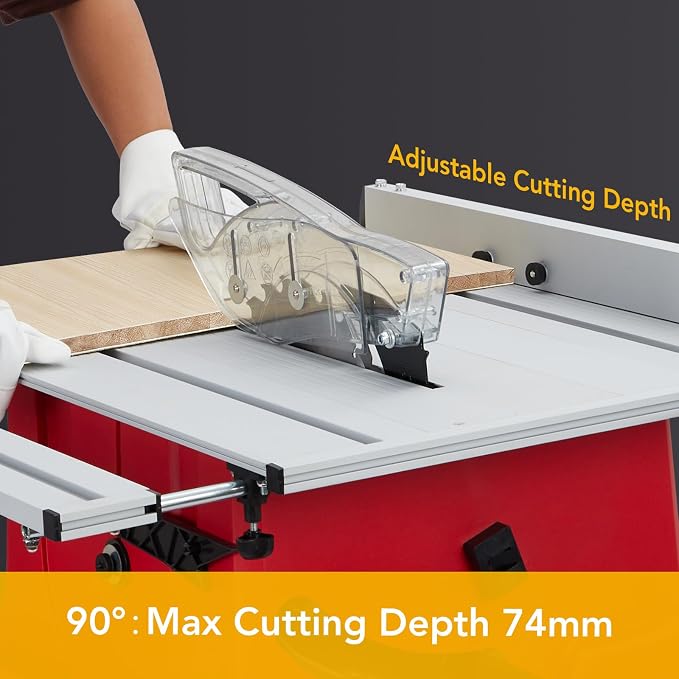 Table Saw 10 Inch, 15 Amp 5000RPM Powerful Tablesaw With Stand & Protective Cover, 36 X 25 Inch Tabletop Saw 90° Cross Cut & 0-45° Bevel Cut, Adjustable Depth, for Woodworking, Metal, Plastic