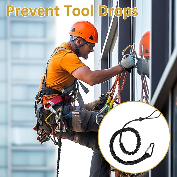 Tool Lanyard 10 Pack, Retractable Tool Tether with Aluminum Screw Lock Carabiner and Adjustable Loop End, Heavy Duty Safety Fall Protection Tool Leash for Construction Scaffolding Roofing
