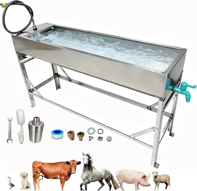 Metal Stand for Automatic Livestock Water Trough Larger Automatic Waterer | 12 Gal Stainless Steel Larger Automatic Livestock Waterer with Stand for Goat Cattle Horse Hog Pigs Dog