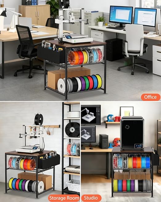 AHOWPD 3D Printer Stand with Filaments Storage - 3D Printer Table Filament Storage Rack Heavy Duty 3D Desk for Workshop Studio Office (Brown)