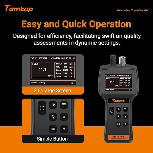 Temtop Handheld Particle Counter 0.3µm, 0.5µm, 1.0µm Particulate Monitor PM2.5, PM10, TSP, Temp & Humidity Detector
