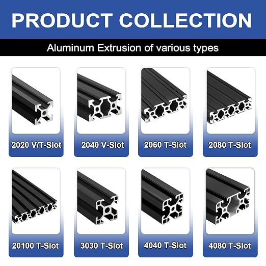 8Pack 2020 Aluminum Extrusion V-Slot 250mm Black Extruded Aluminum Profile 20x20 V-Slotted Framing European Standard Anodized Linear Rail for 3D Printer Accessories Parts