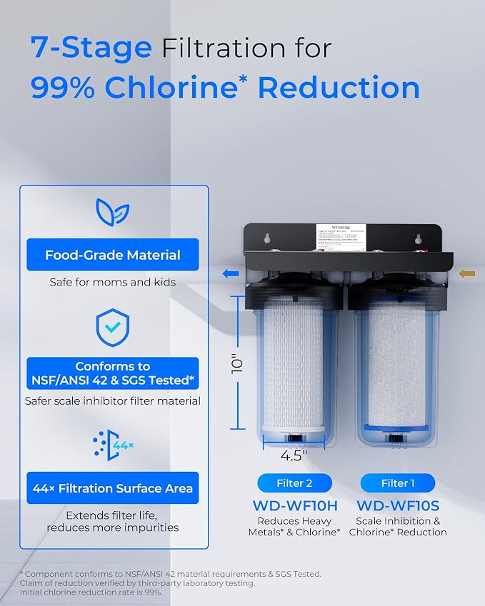 Waterdrop WF10SH Whole House Water Filter, Compatible with WHF21-SH, GE® FXHTC, GXWH40L, iSpring, Culligan® RFC-BBSA, Whirlpool®, Any 10" x 4.5" System, Heavy Metal and Anti-Scale Sediment Filter