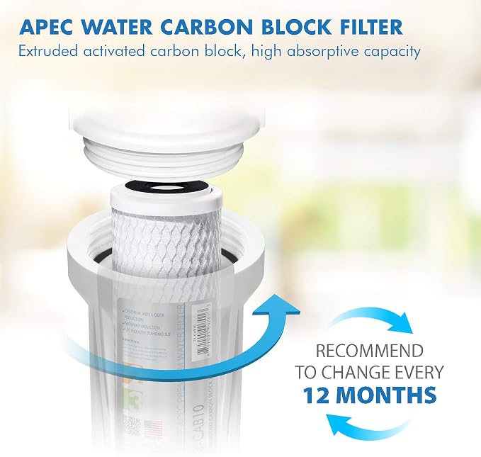 APEC 23-CAB10 US MADE 10" x 2.5" Carbon Block Water Filter For Reverse Osmosis System, White (Pack of 2)