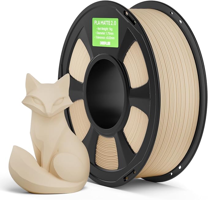 Matte PLA 2.0 Filament 1.75mm, 3D Printer Filament Dimensional Accuracy +/- 0.02mm, No Clogging, Smooth Texture, 1KG Beige