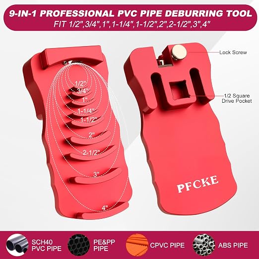 Professional PVC Pipe Deburring Tool, 9-in-1 Adjustable Chamfer Tool for 0.5-4 Inch Plastic Pipes, Reamer for SCH40 PVC & CPVC