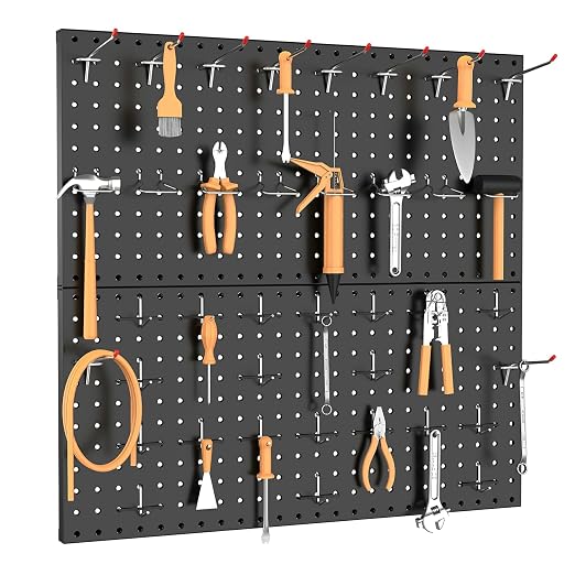 TORACK 2-Pack 12x24 inch Metal Pegboard Panels for Garage Wall, Tool Organizer Pegboard for Workbench, Workshop, Tool Storage Peg Board for Pegs(Black)
