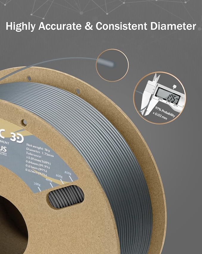 DURAMIC 3D PLA+ Printer Filament 1.75mm PLA Plus Neatly 2Kg Spool(2.2lbs) | PLA Pro Tougher and Stronger, Dimensional Accuracy Probability +/- 0.02mm Silver