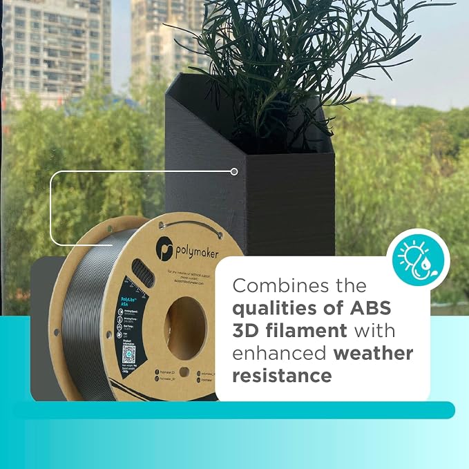 Polymaker ASA Filament 1.75mm Dark Grey, 1kg ASA 3D Printing Filament, Heat & Weather Resistant - ASA 3D Printer Filament Perfect for Printing Outdoor Functional Parts
