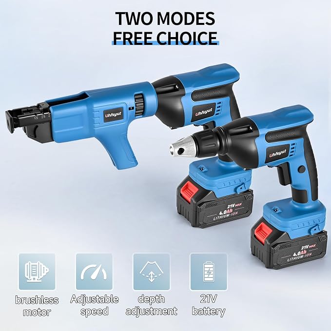 21V Cordless Drywall Screw Gun and Electric Screwdriver - 2-in-1 Self-Feeding Screwdriver, Includes Storage Toolbox and 4.0Ah Battery, Perfect for DIY and Professional Use (One battery set)