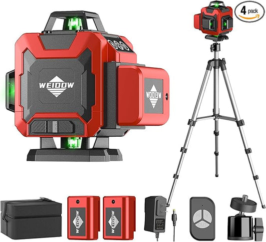 WEIDDW Laser Level with Tripod, Self Leveling Laser Level 4x360°, Green Line Laser 4D Laser Leveler Tool with 2Pcs Lithium Batteries for Picture Hanging, Tile, Home Renovation(SizeX)