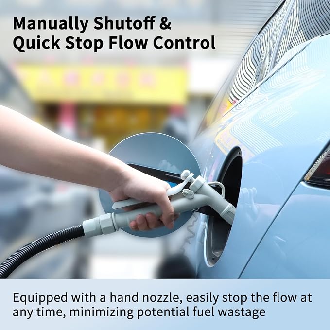 Fuel Transfer Pump (3.2GPM) with Hand Nozzle for Quick Stop Flow Control, 51" Hose Automatic Gas Pump with 4 Gas Can Fittings, USB and Battery Powered Portable Siphon Pump for Oil, Gasoline, Diesel