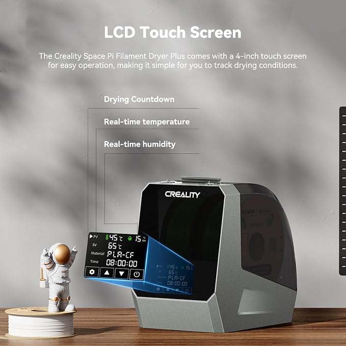 CREALITY Space Pi Filament Dryer Plus – Dual Spool 360° Hot-Air Circulation, One-Key 2 Spools Filament Storage Box, 160WPTC Fast Heating, 4'' LCD Touch Screen for 1.75/2.85mm PLA, PETG, ABS, Nylon
