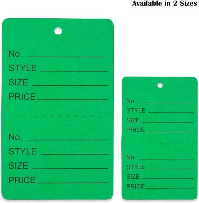 1000 Qty 1 3/4 x 2 7/8 (44x73mm) Assorted Unstrung Colored Price/Receipt Tags w/Easy-Tear Stub (Consignment/Merchandise/Clothing/Jewelry/Laundry/Sales) – Number/Style/Size/Price