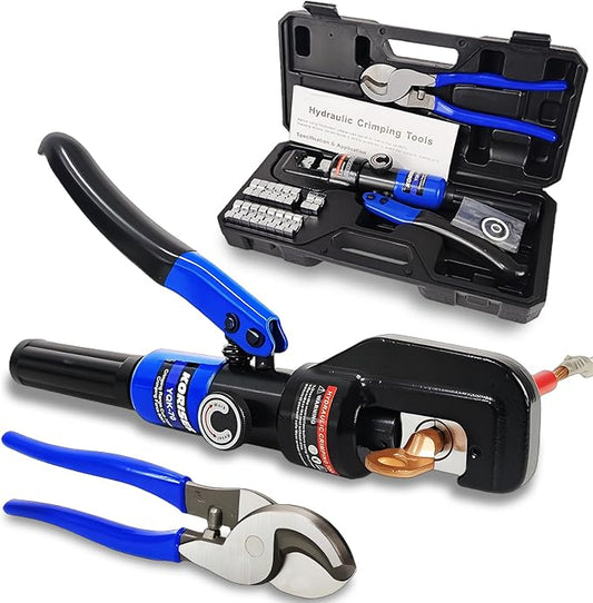 10 Tons Hydraulic Crimping Tool and Cable Cutter, Hydraulic Crimper, Battery Cable Crimper Tool for 12 AWG to 2/0 AWG Battery Terminals, with 9 Dies