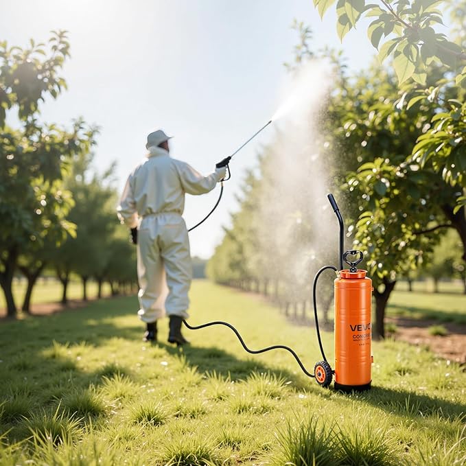 VEVOR Industrial Sprayer, 4.5 Gallons Large Capacity, Stainless Steel Concrete Sprayer with Ergonomic Handle & Removable Cart, 48" & 120" Hose, Concrete Sealer Sprayers for Form Oils Construction